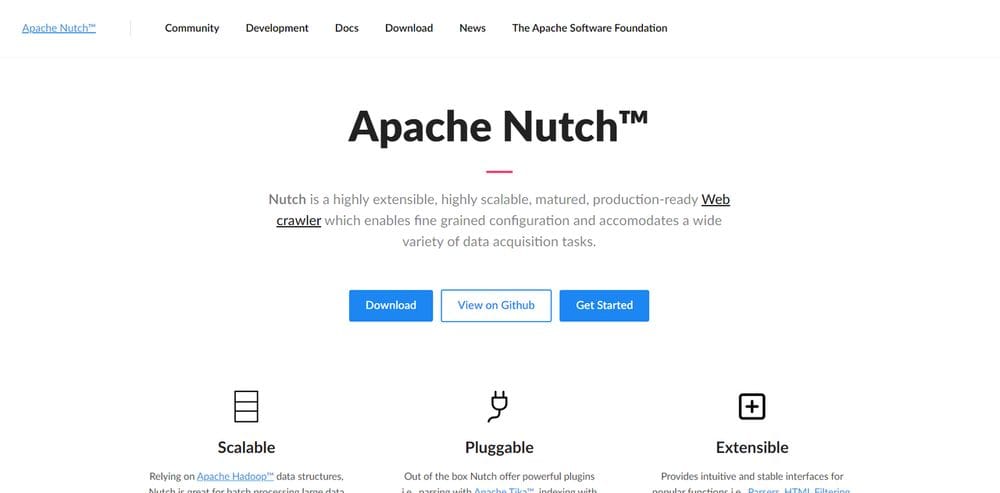 die Website von Apache Nutch