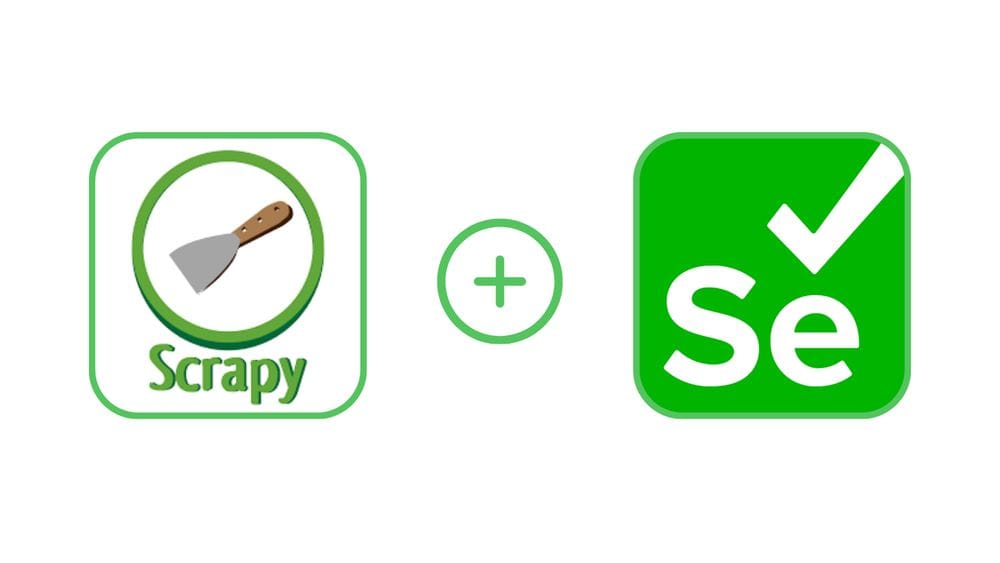 die Logos von Selenium und Scrapy mit weißem und grünem Thema