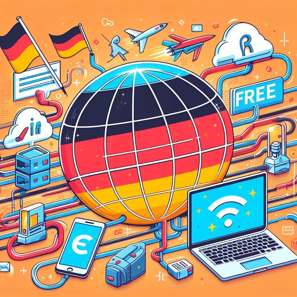 ein deutscher Globus mit einem Laptop und verschiedenen Gegenständen drumherum